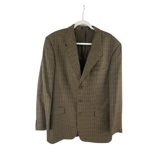 Kasper Men's Houndstooth Wool Blazer Brown 44T Tan Three Button Academia Office - Picture 8 of 8